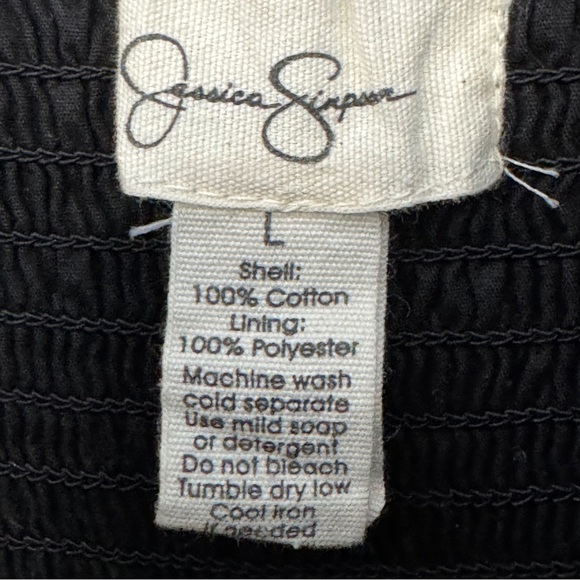 Jessica Simpson Black Cotton Puff Sleeve Smocked Tiered Midi Dress (L) - Picture 3 of 4